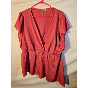 L8ter Womens Plus Size 3X Pink Vneck babydoll Top Blouse Shirt Ruffle girlie